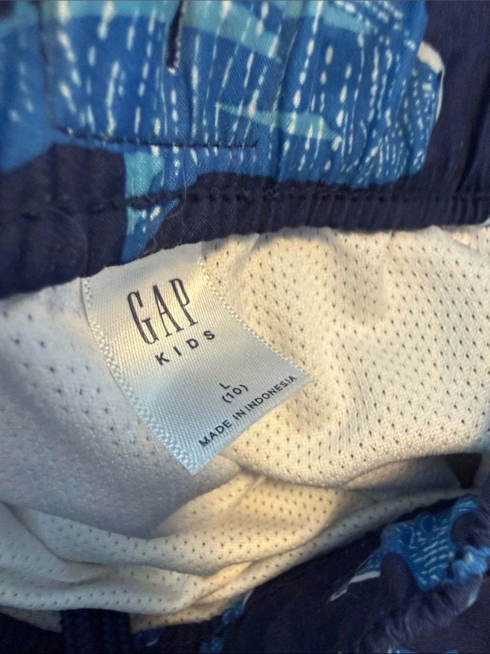 GAP Boys Navy Shark Swim Trunks with Yellow Drawstring